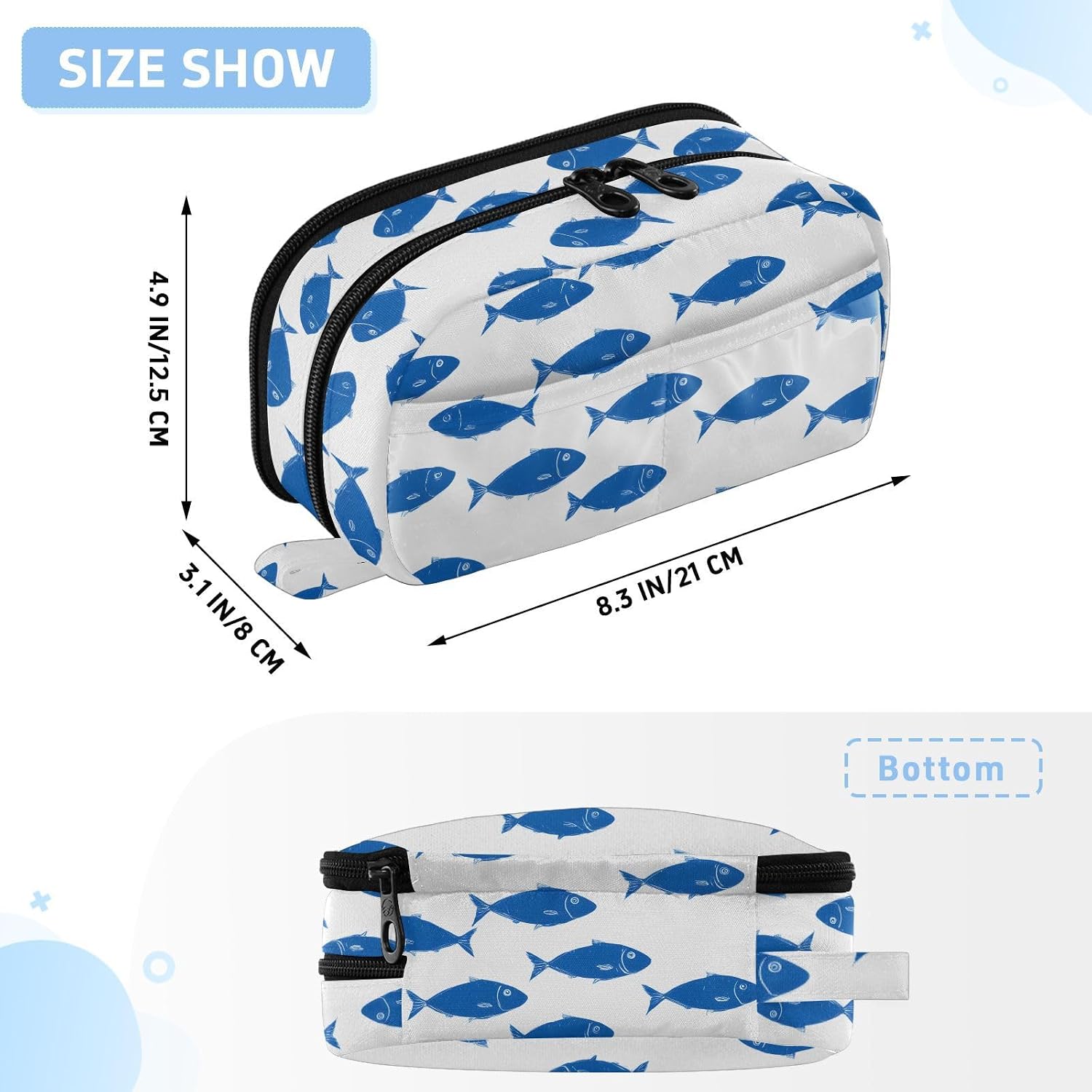 ALAZA Blue Fish Pattern Large Capacity Pencil Case, Aesthetic Stationery Organizer Bag with Clear PVC Window, High Capacity Pen Pouch with Dividers for School Office Travel image 3