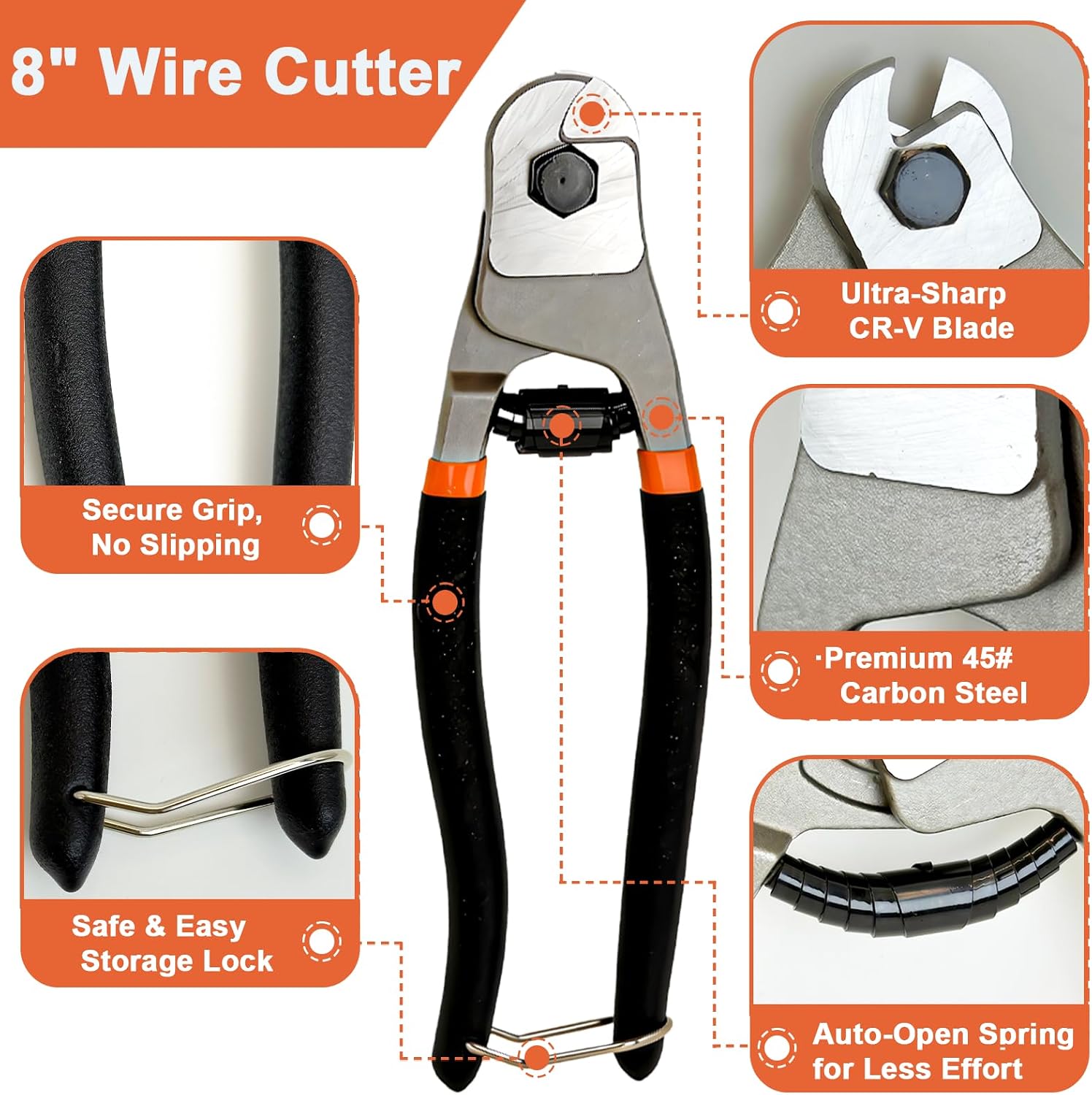 4-Piece Bolt Cutter Pliers Set, Bolt Cutters Heavy Duty, Mini Bolt Cutters and Wire Cutters, Cable Cutters, With Carrying Bag, CR-V Steel Blade for Cutting Chains,Iron Wire,Locks,Cable