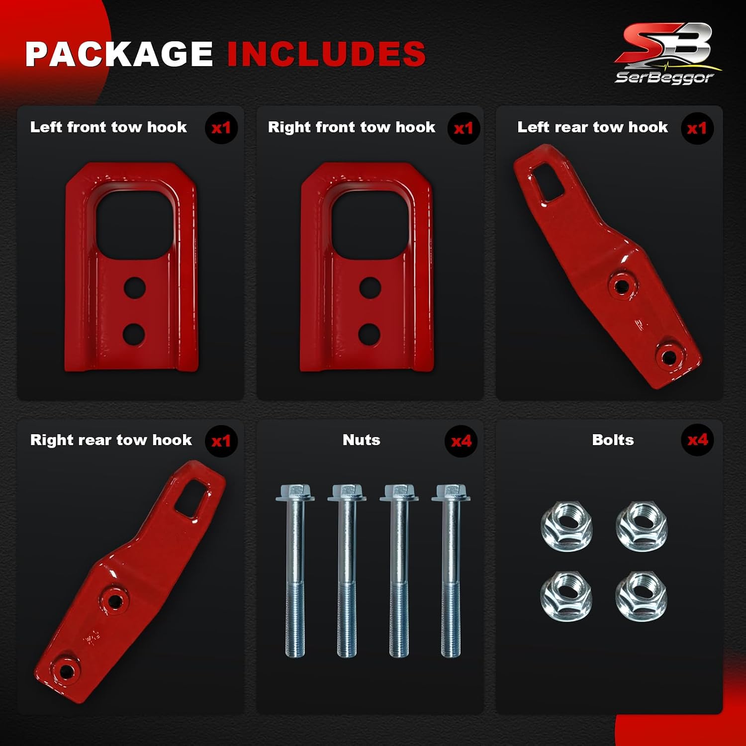 Tow Hooks PT974-35250 Compatible with Toyota Tacoma 2024 2025 2026 - Red | Heavy-Duty Forged Steel Front and Rear Recovery Points (Driver & Passenger Side Pair), Red Rust-Resistant Coating