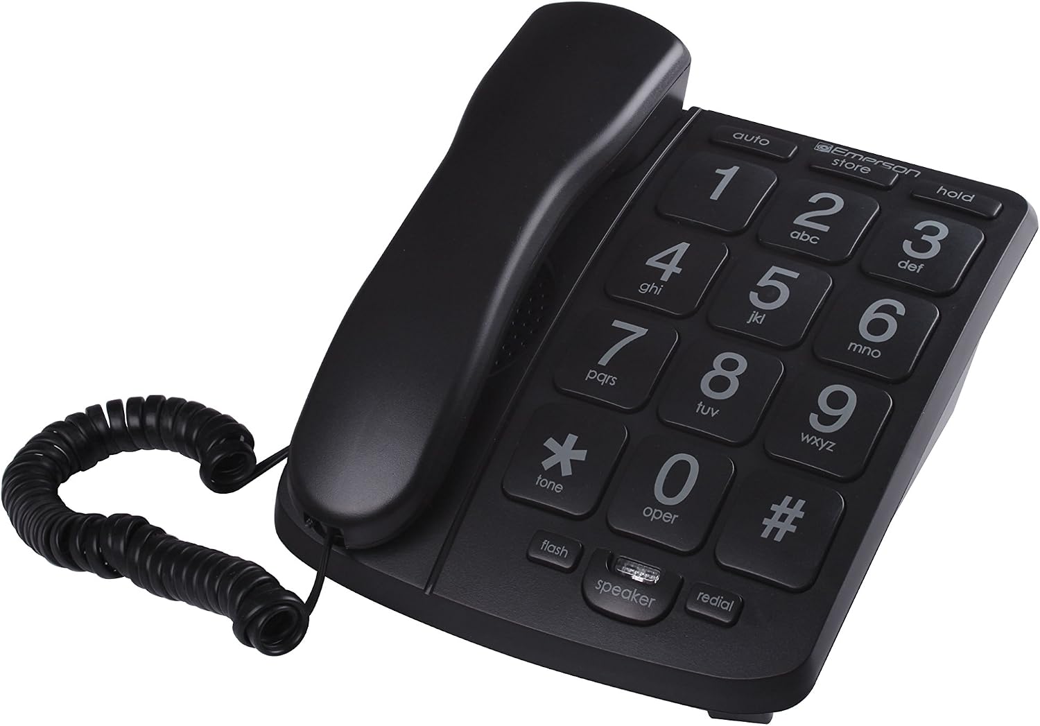 Emerson EM300BK Big Button Corded Phone Designed For Elderly People - Works in Power Outage For Emergencies (Worry-Free 12-Month Warranty Included)