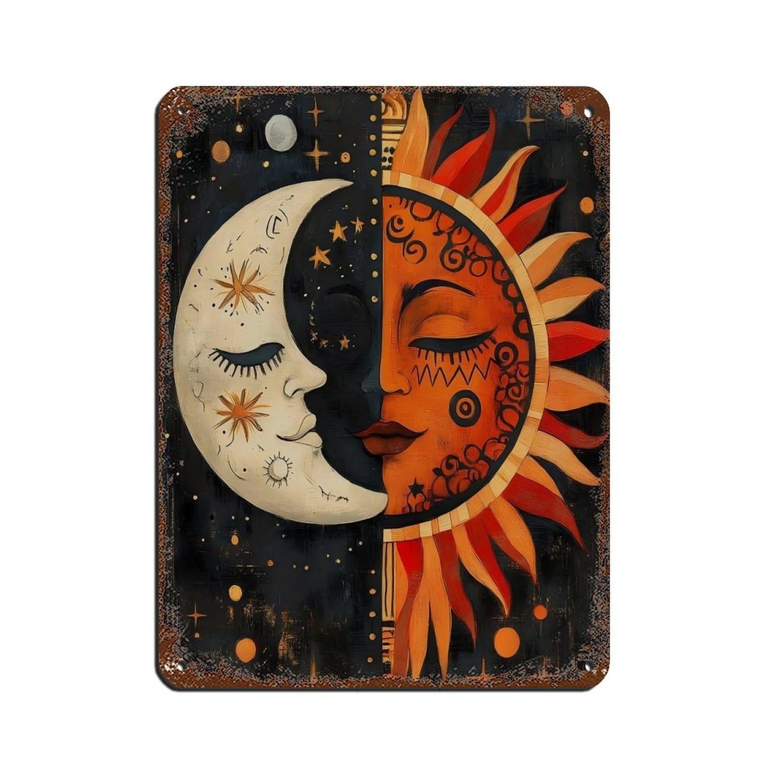 Wjwart Style Mexican Sun And Moon Retro Poster Metal Tin Sign Chic Art Retro Iron Painting Bar People Cave Cafe Family Garage Poster Wall Decoration 12X16inch(30X40cm)