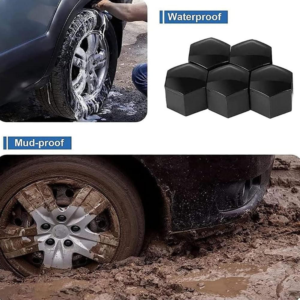 Flaconi Lot De 20 Cache-écrous De Roue - Accessoires De Voiture - Capuchons De Protection Pour Enjoliveurs De Voiture - Avec Outil De Retrait (Noir