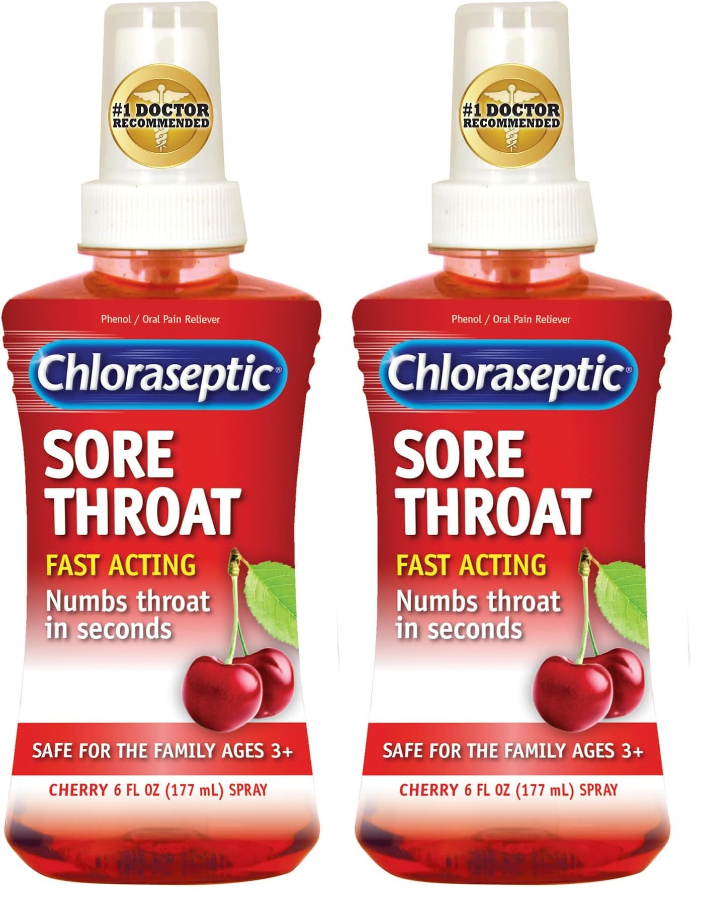 Chloraseptic Sore Throat Spray, Cherry, 6 fl oz, 1 Bottle (Pack of 2)