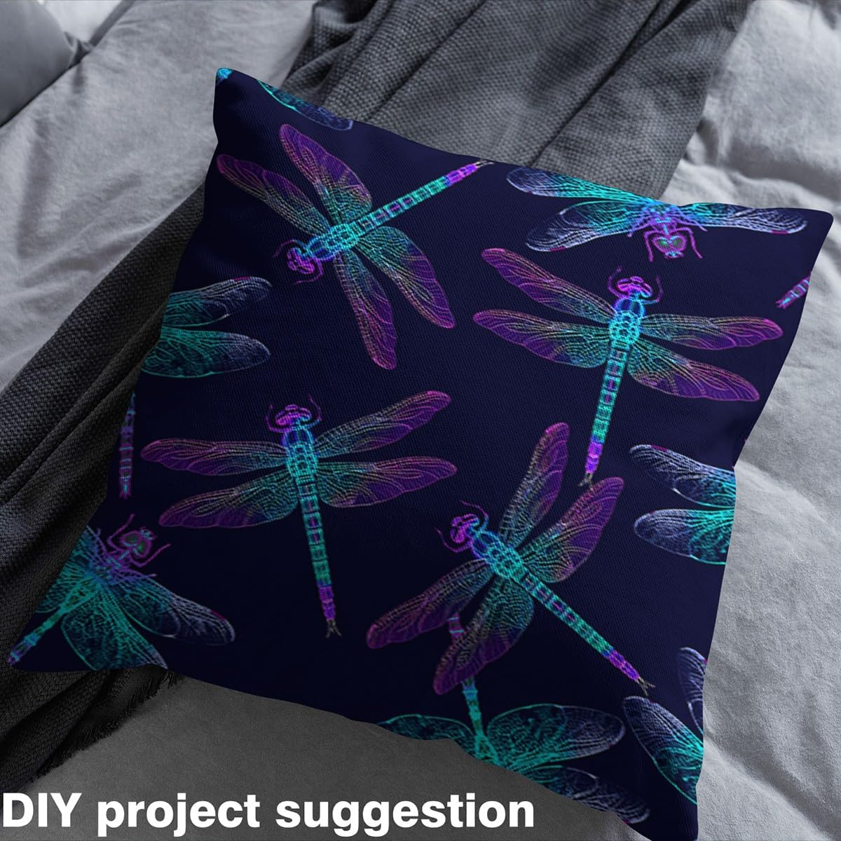 Feelyou Dragonfly Upholstery Fabric, Ornamental Dragonfly Printed Fabric by The Yard, Luxury Fly Animal Decorative Fabric for Upholstery and Home DIY Projects, Outdoor Fabric, 3 Yards, Purple Teal