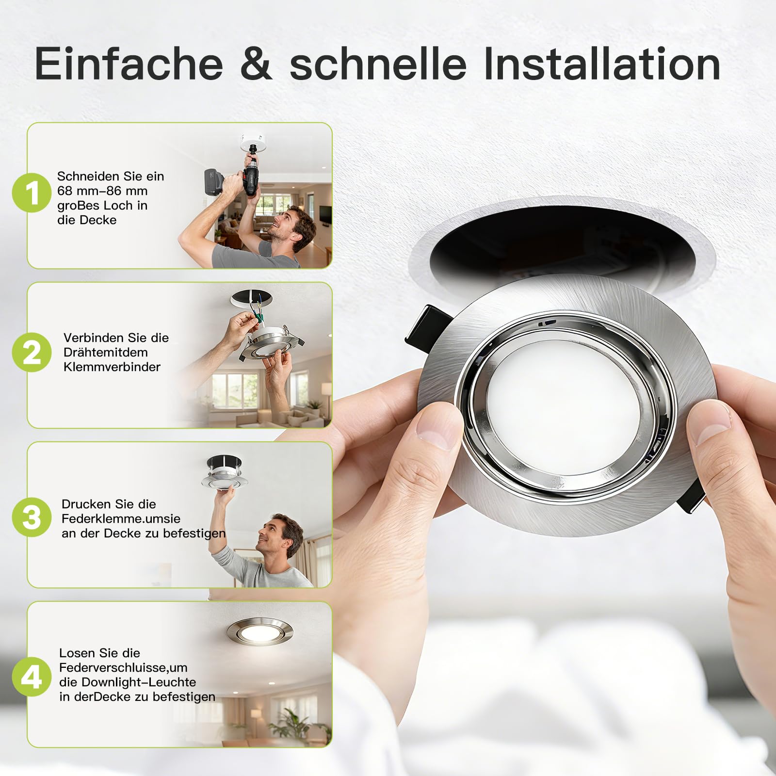LED Einbaustrahler 230V Flach Dimmbar,LED Spot 5W IP44 Deckenspots, 45° Schwenkbar Einbauleuchten 68-85mm EinbauØ, 2700K/4000K/6000K Ultra Flach Einbauspots, 3CCT Spots für Badezimmer 12er Set