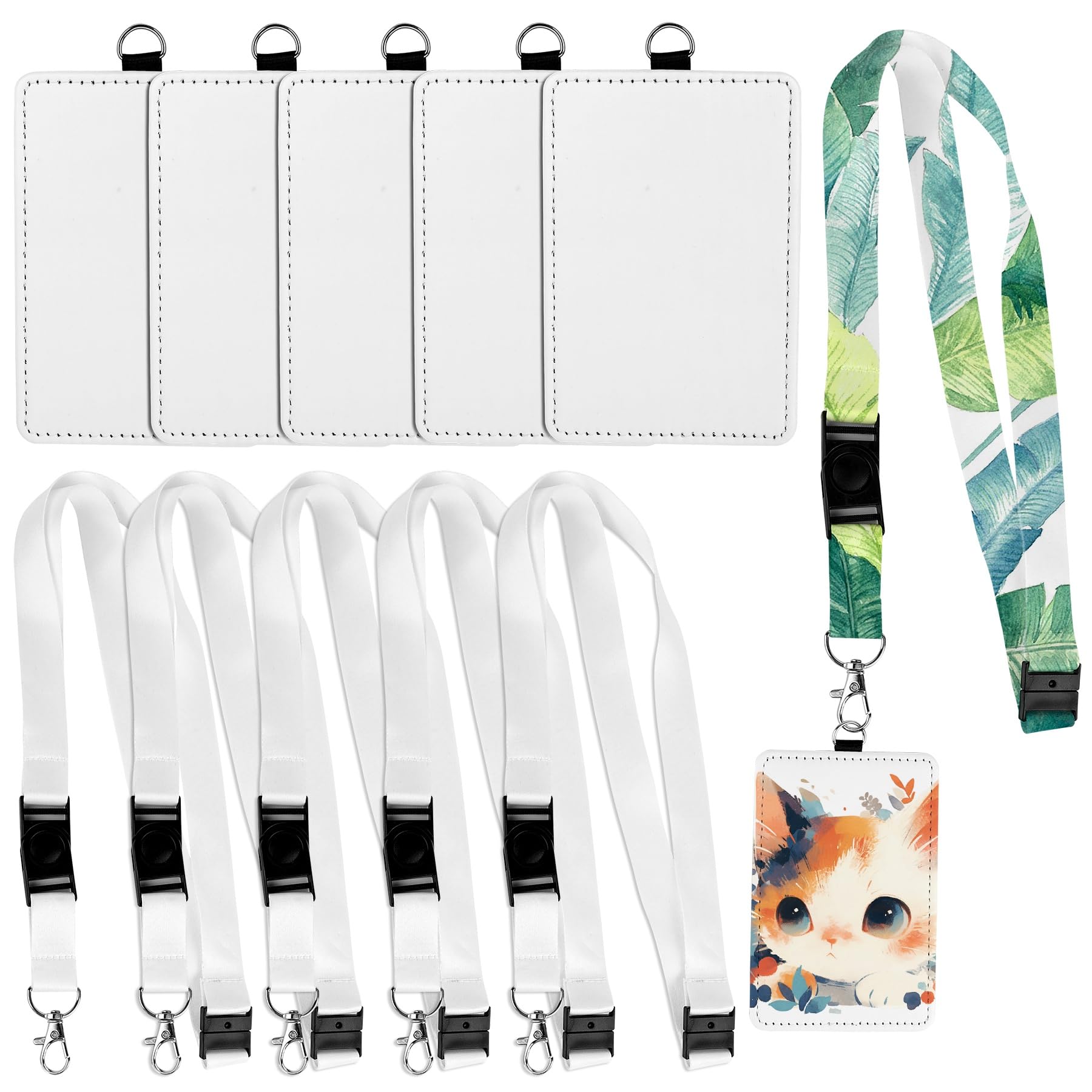 Framendino, 6 Pack Sublimation Work Card Holder with Blank Lanyards Heat Transfer Leather ID Holders Lanyards for Office Home