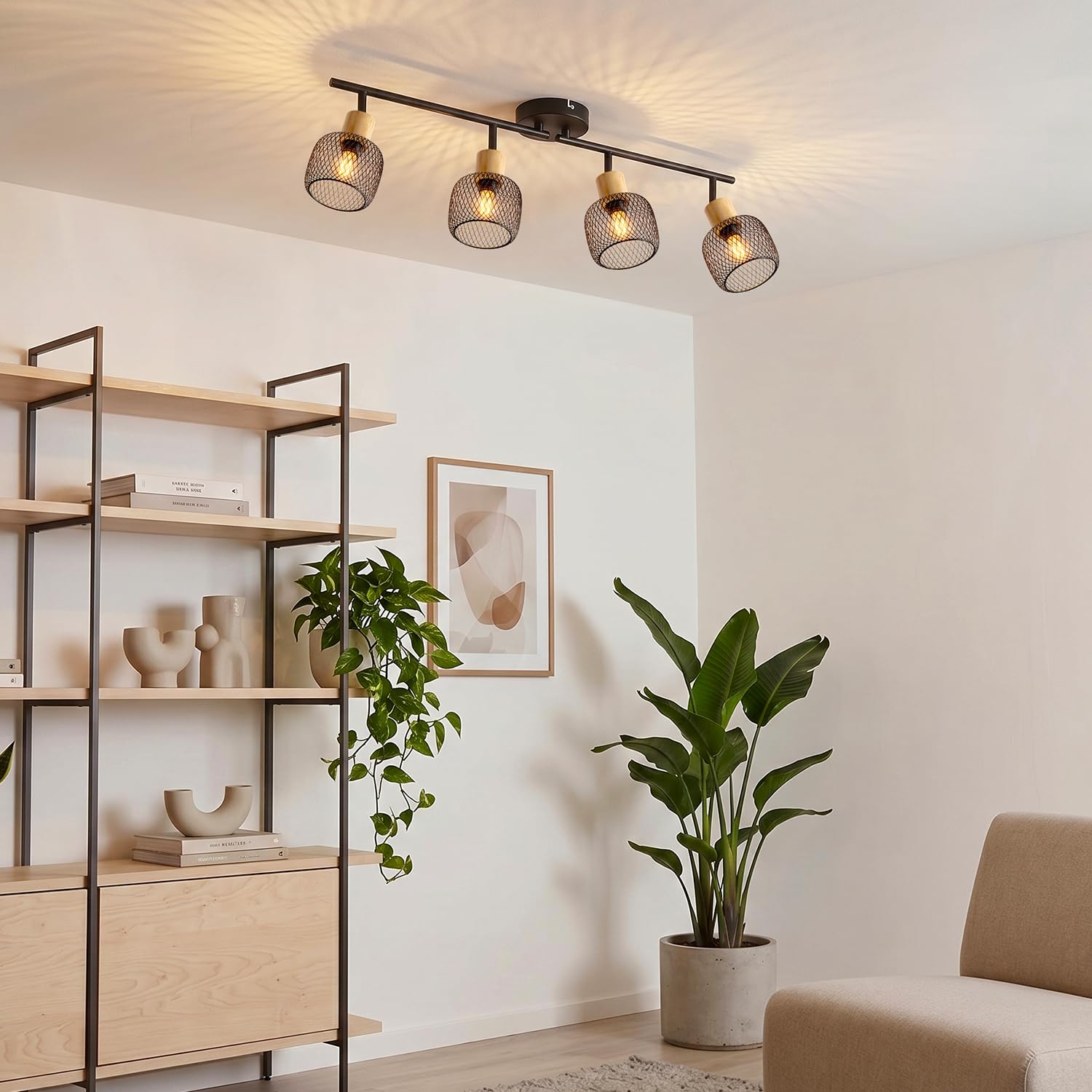 ANWIO Faretti LED da Soffitto Orientabili con 4 Luci E14, Faretto da Interno Moderna, Faretti Soffitto per Barra, Salotto,Cameretta, Cucina (Senza Lampadina)