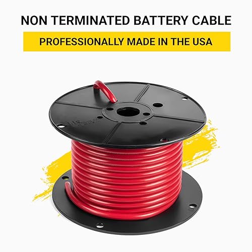 Miniatura 2 de Spartan Power Cable de batería no terminado, fabricado en los Estados Unidos, listado UL, cable de cobre 100% puro, 25 pies, rojo, 4 AWG