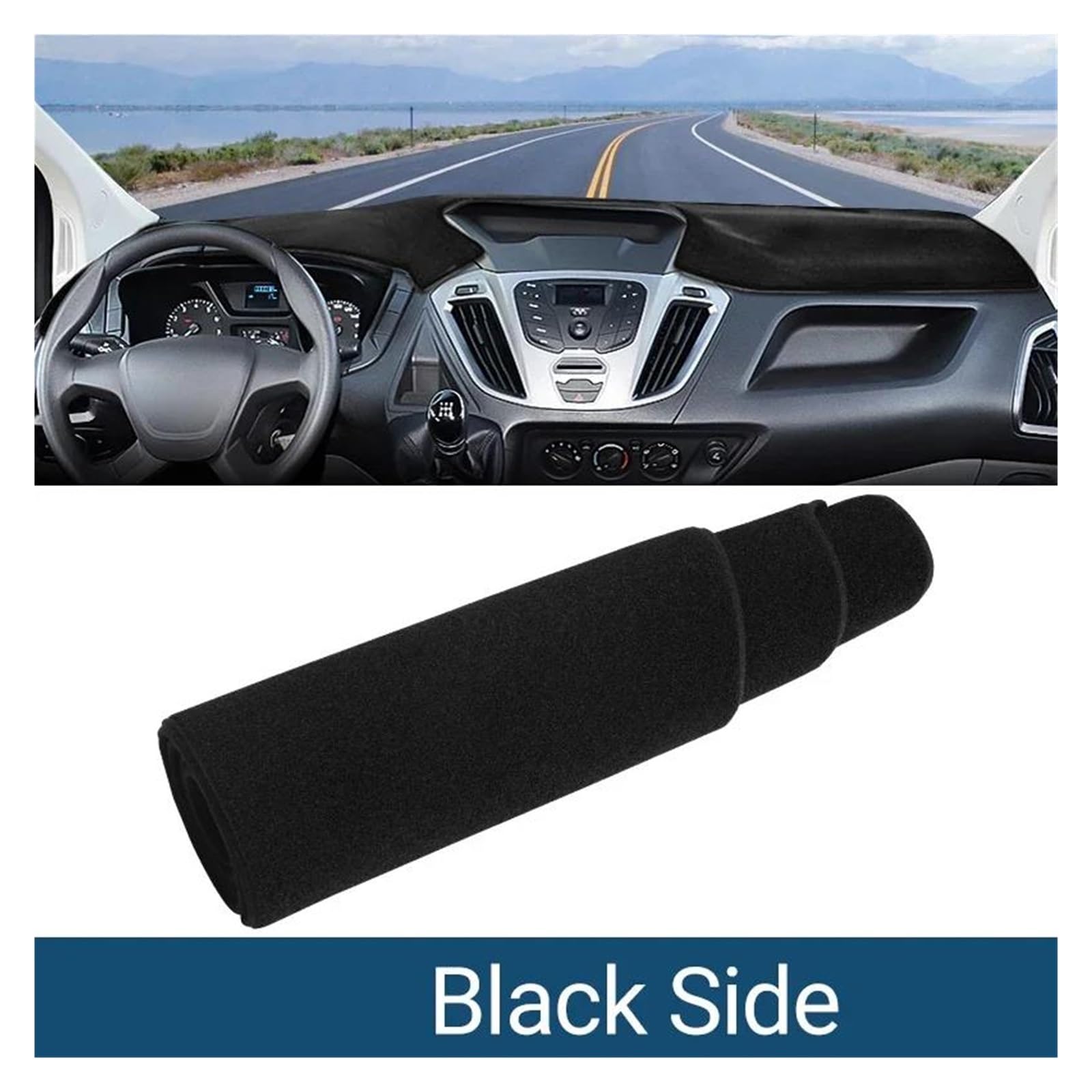 Sonnenschutz Pad Für Ford Für Transit 2013-2017-Abdeckung Armaturenbrett-Matte Sonnenschutz Lichtschutz rutschfeste Unterlage Innenausstattung Armaturenbrett(Black sideLHD)
