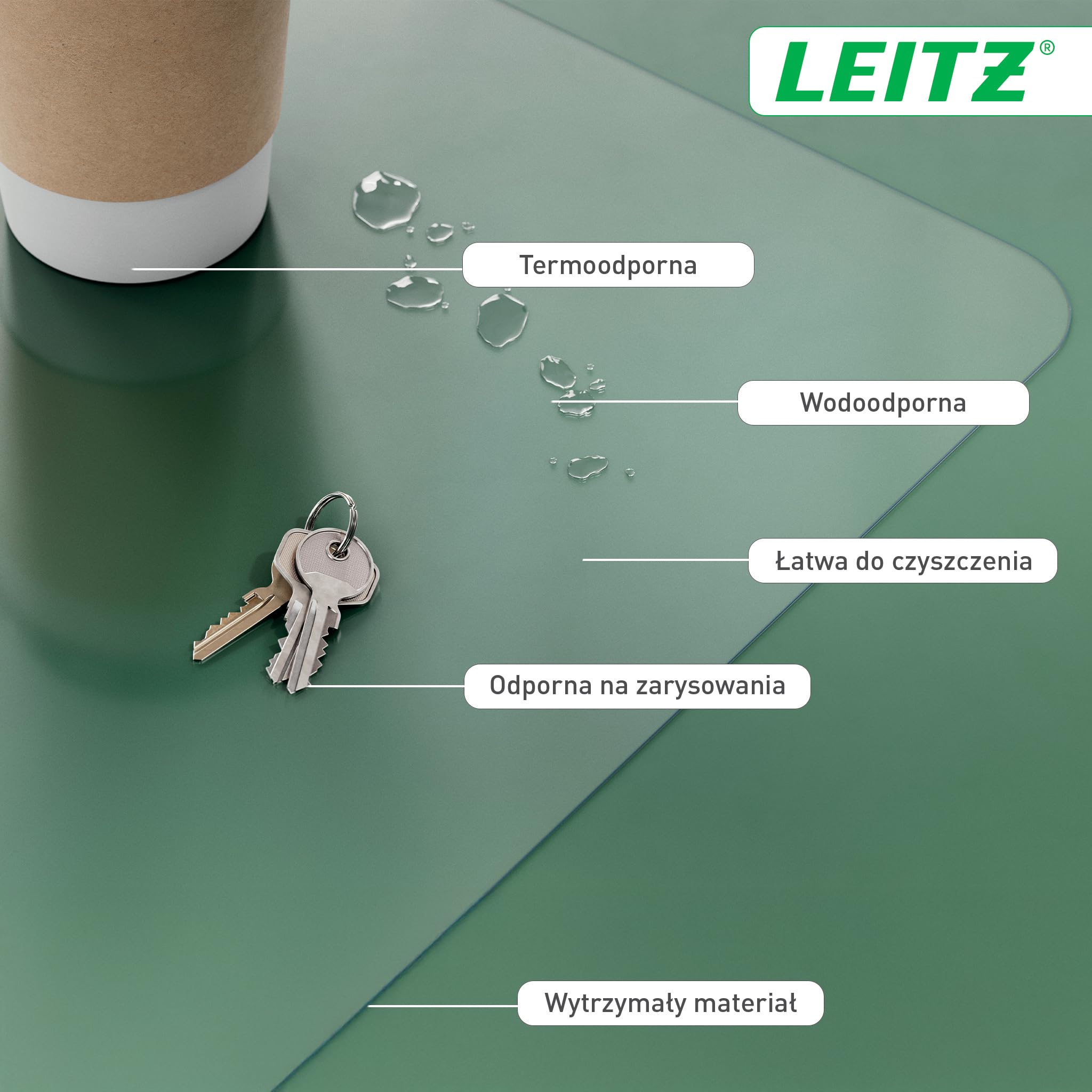 Duża przezroczysta mata Leitz na biurko – elegancka i dyskretna, przezroczysta mata ochronna na biurko pomaga zapewnić czystość i porządek na biurku, wodoodporna, 70 x 36 cm