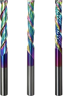 3pcs Spiral Router 1/4” Shank, Extra Long 4" OVL, 2" Cutting Length, Up Cut Downcut Compression Solid Carbide CNC Router Bits with TAC Coating End Mill for Wood, Oak, MDF, Aluminum