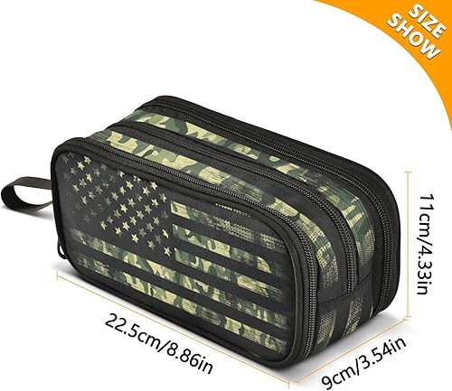 Miniatura 2 de Estuche para lápices de gran capacidad, bandera estadounidense con camuflaje grunge, caja para bolígrafo para escuela, oficina, universidad,
