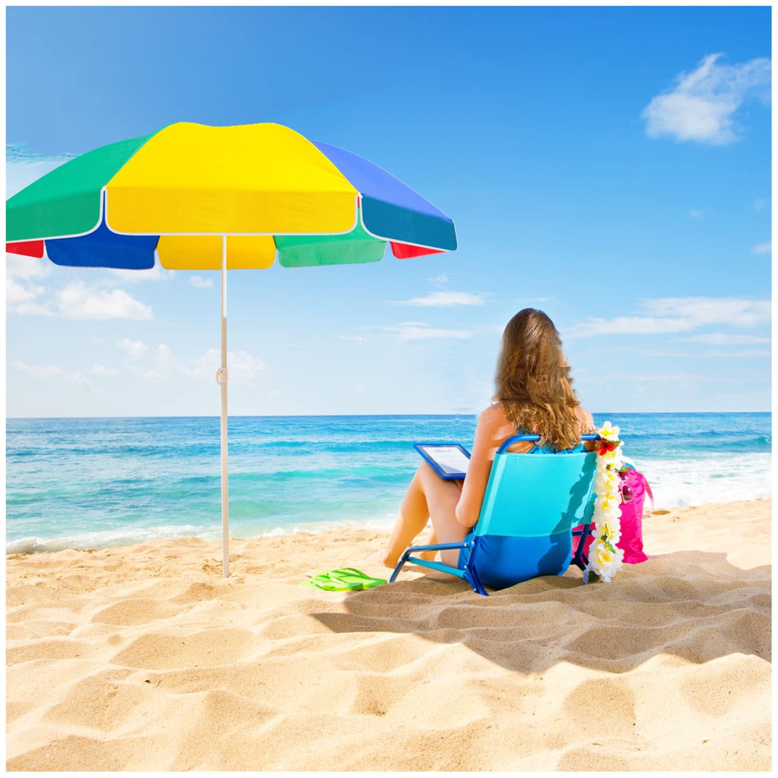 Ombrello Da Spiaggia Dekero 2,2 M - Antivento, Protezione UV, Con Ancoraggio E Borsa - Foto 8