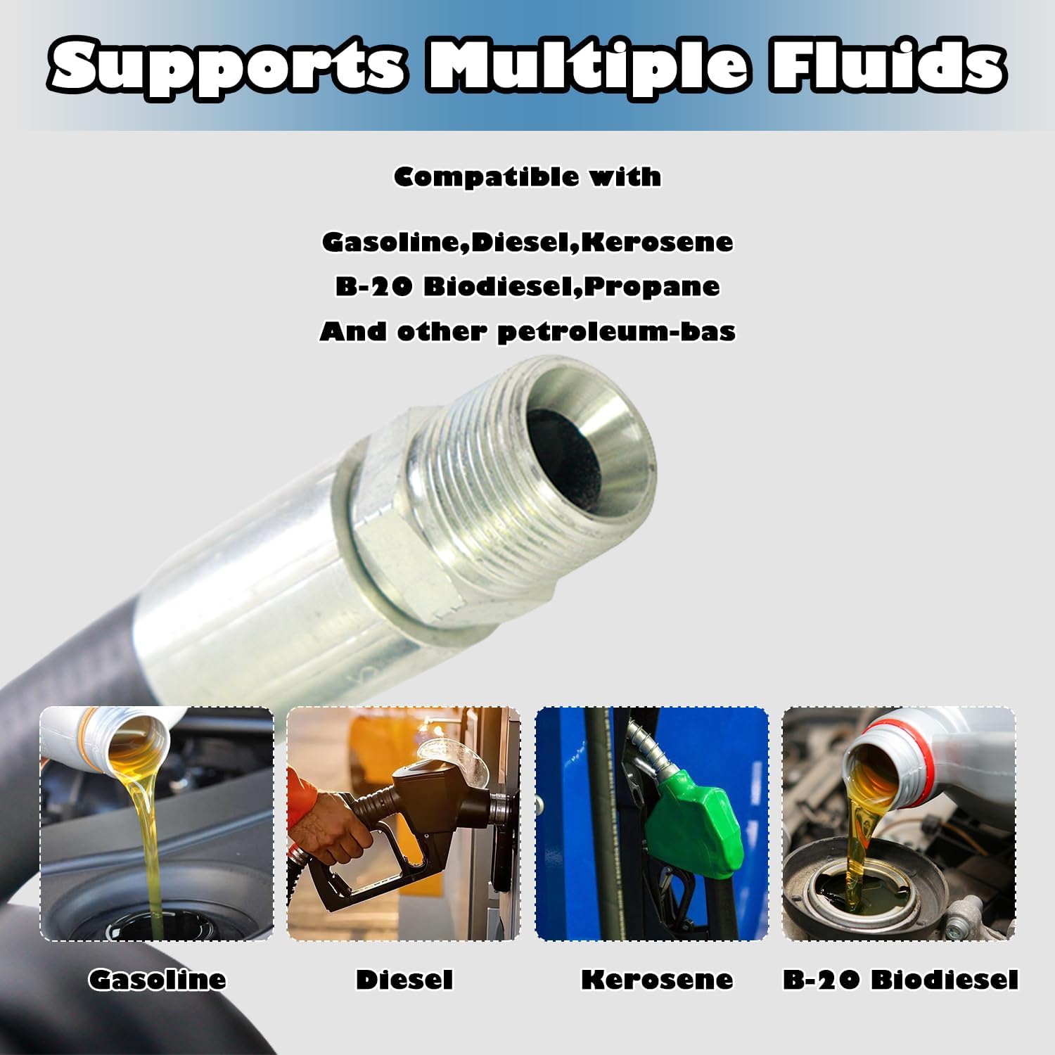 0.75 Inch x 10 Foot Neoprene Gasoline, Diesel, Biodiesel Fuel Pump Transfer Hose with Ground Wire and 3/4" Male Fittings, Black Fuel Transfer Hose Farm Fuel Hose 10FT