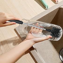 Long Bottle Brush, 15.15 in Bendable Cleaner Brushes for Cleaning Neck Beer Bottles, Wine, Baby Bottles, Water Bottles, Tumblers, Flask, Bird Feeder, Vase, Pipes and Brewing Supplies Black/1Pack