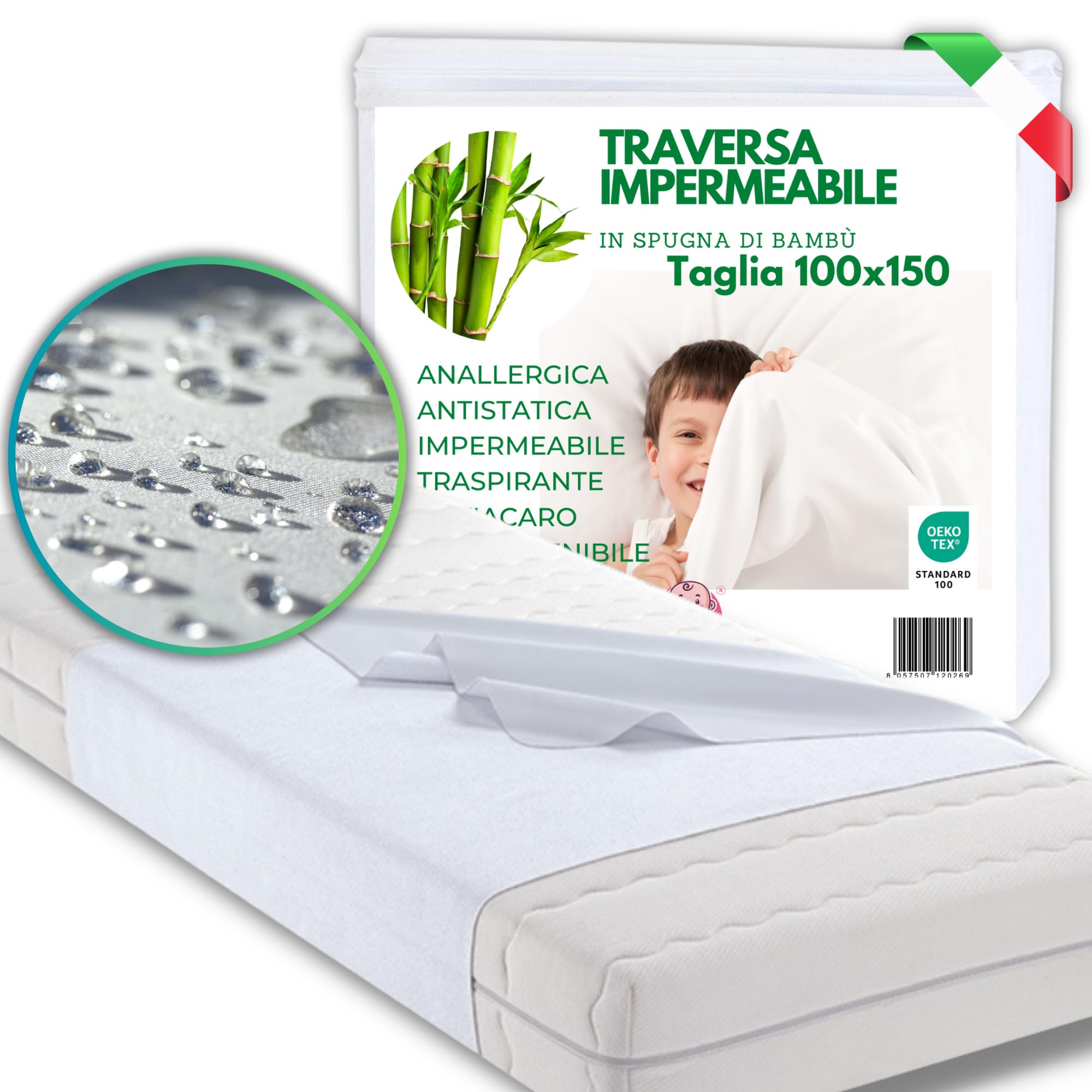 MammaVaiTra Traverse Impermeabili in Bambù - 100 x 150 cm (conf da 1 pz) - Made in Italy - Coprimaterasso Letto Singolo