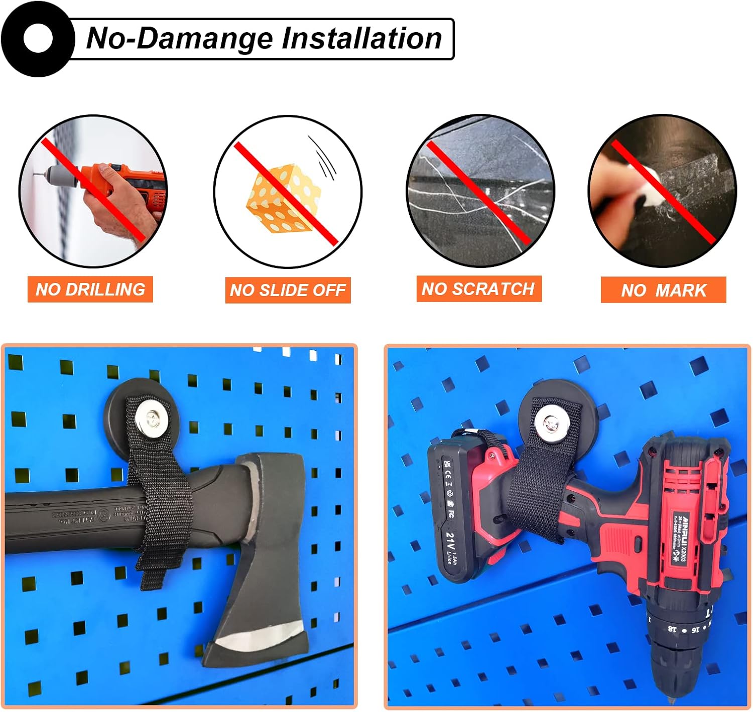 Strong Magnetic Hooks Strap, 2PC Magnetic Garage Storage Hooks, Heavy Duty Magnets Tool Holder for Hanging, Extension Cord Strap for Cable, Rope, Wire, Pick-up, RV, Workshop