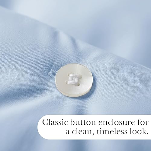 Miniatura 4 de Southshore Fine Living, Inc. Juego de funda de edredón de satén de algodón de fibra larga de 300 hilos, tamaño matrimonial/queen, azul ballard 07