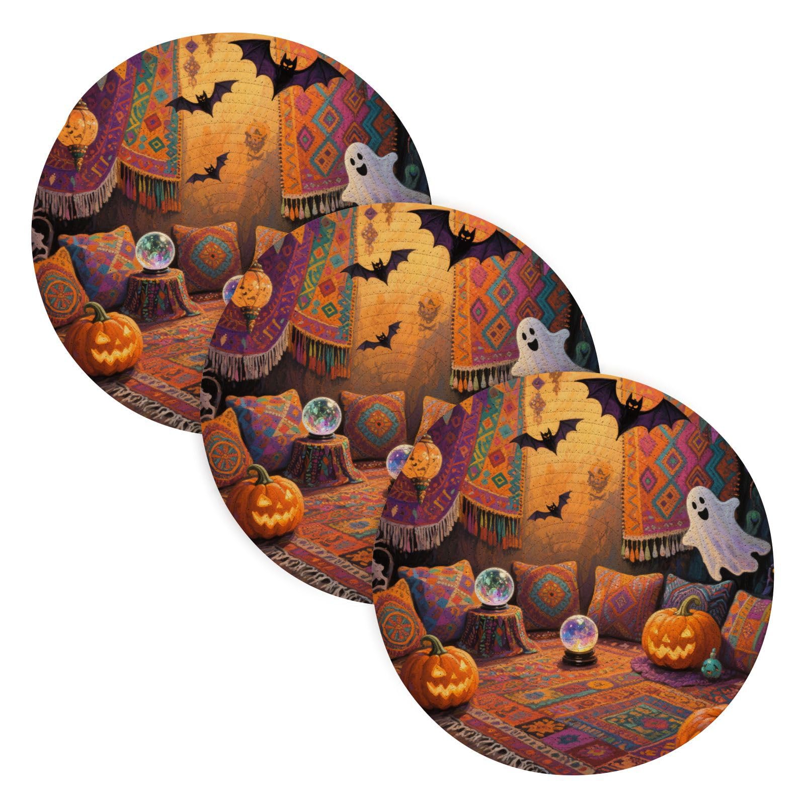 Dessous de plat citrouille orange lot de 3 à offrir pour Halloween