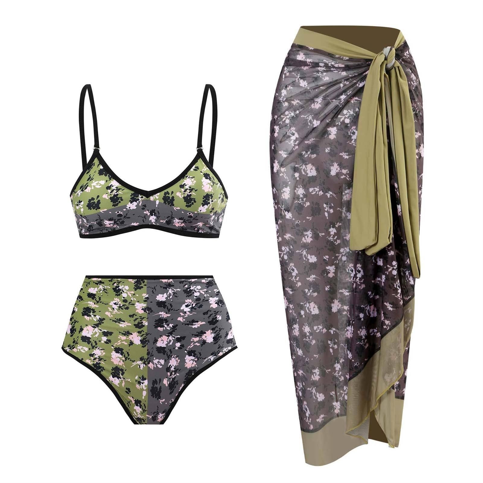 Bikini da Donna in 2 Pezzi Costume da Bagno Brasiliano Push-up con Stampa Floreale E Volant (Color : QJY106G3, Size : XL)