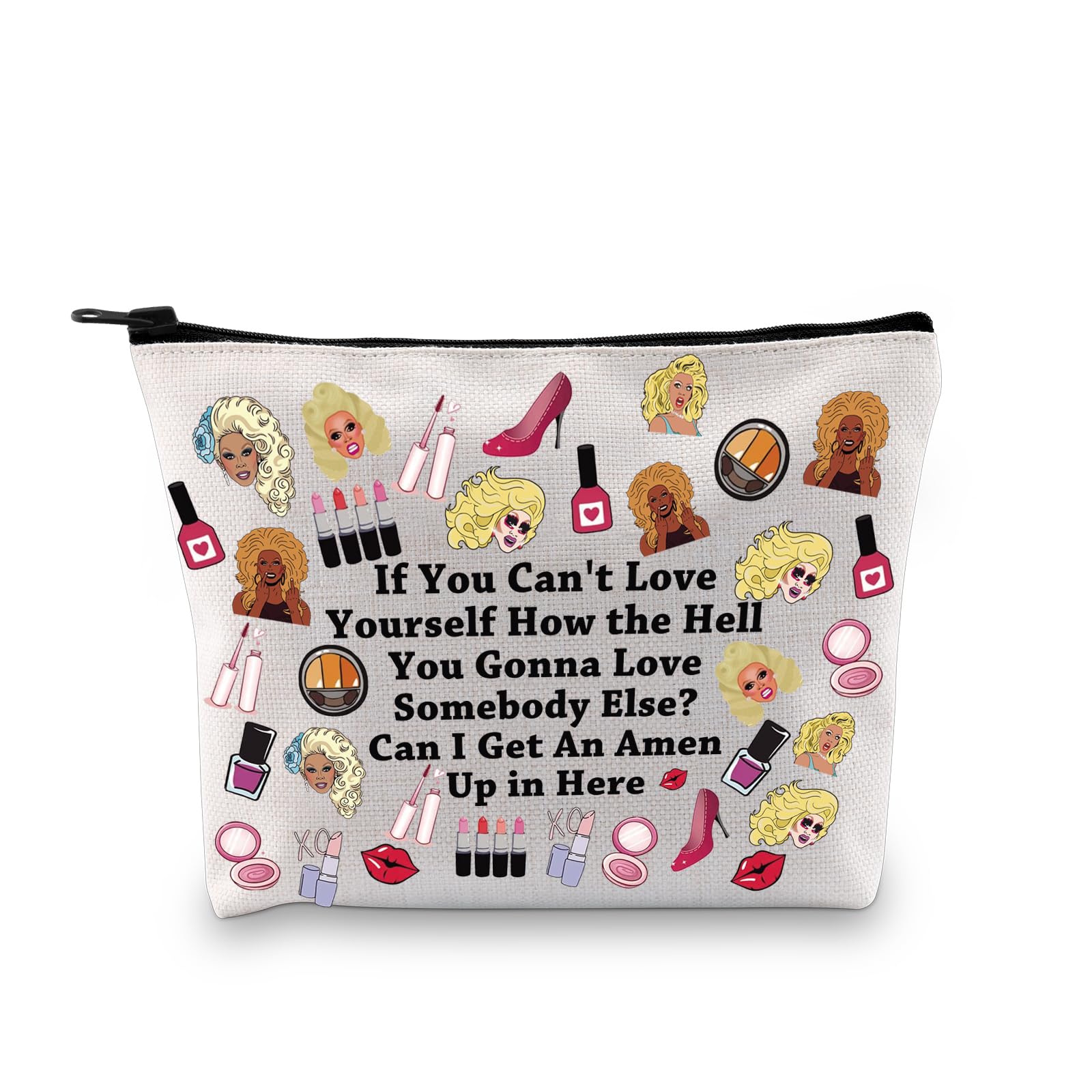 Zuo BaoDrag Race Inspired Makeup Bag Drag Queen Gift Can I Get An Amen Canvas Cosmetic Bag for Fans (Get An Amen)