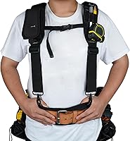 Vista 2 de KUNN Tirantes para cinturón de herramientas acolchado con arnés de construcción con correa de hombro de gel, soporte para teléfono desmontable, 4