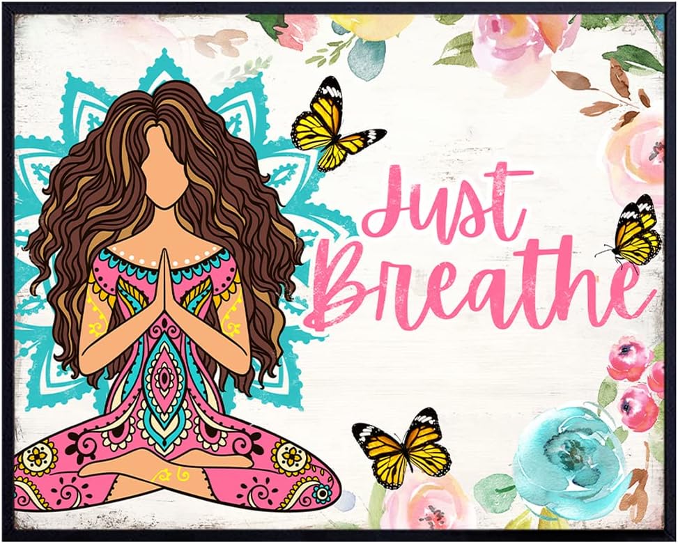 Just Breathe Wall Art – Boho-chic Wall Art for Women – Hippie Zen Artwork – Positive Spiritual Inspirational New Age Gift – Spa Decor – Shabby chic Namaste Yoga Picture Print UNFRAMED 8×10