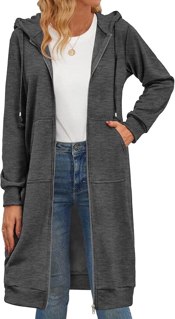 Zeagoo Women's Zip Up Hoodies Oversized Fleece Long Tunic Sweatshirts Casual Long Sleeve 2024 Fall Hoodie Jacket Coat