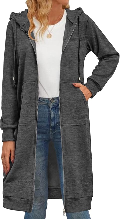 Zeagoo Women's Zip Up Hoodies Oversized Fleece Long Tunic Sweatshirts Casual Long Sleeve 2024 Fall Hoodie Jacket Coat