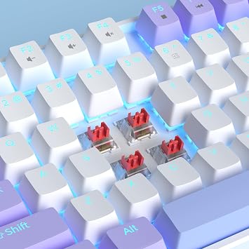 MageGee 75% Mechanical Gaming Keyboard with Red Switch, LED Blue Backlit, 87 Keys TKL Wired for Windows Laptop PC Gamer - White/Purple