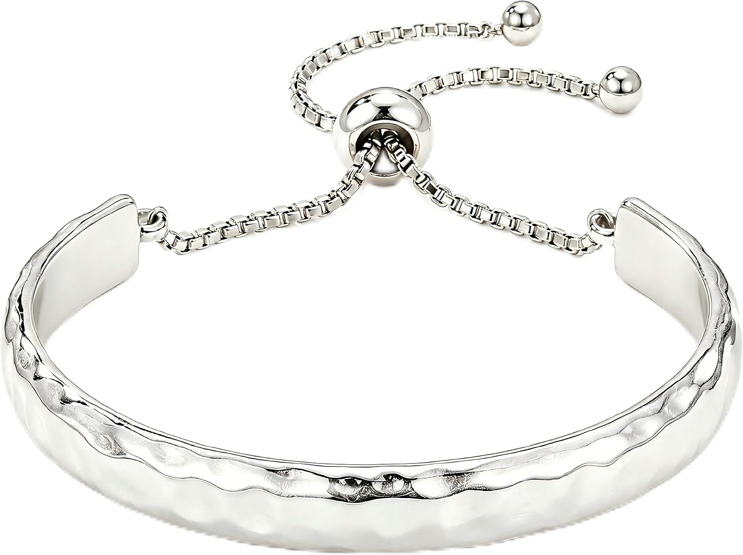 Hammered Adjustable Slider Cuff Bangle Bracelet for Women Lightweight Minimalist Link Chain Bolo Bracelet with Flirty Design Chunky Trendy Jewelry Gift