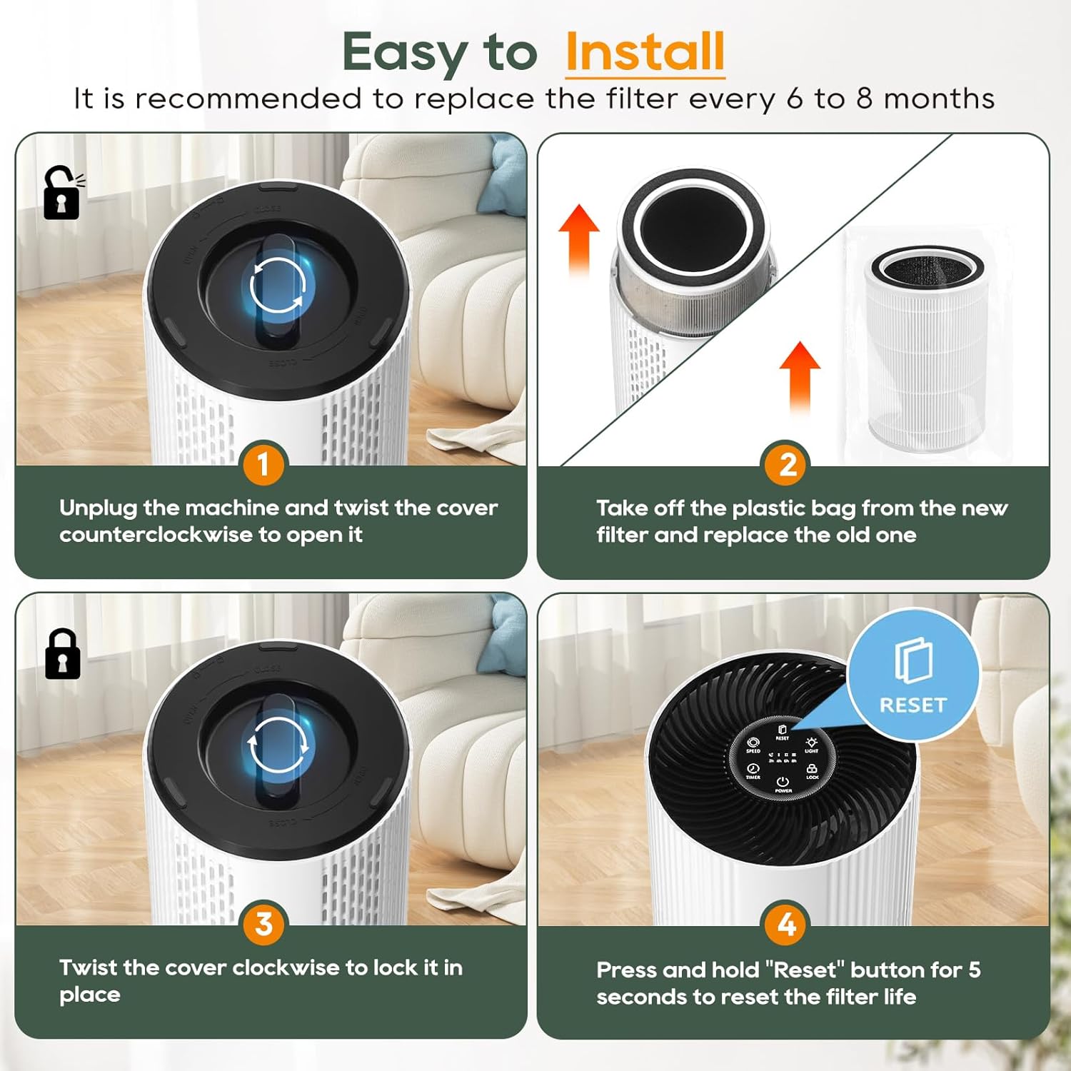 HAP604 Replacement Filter Fit for Ecoself HAP604 Air Purifier, 3-In-1 Efficiency Activated Carbon Filtration System, 2 Pack, White - Image 9