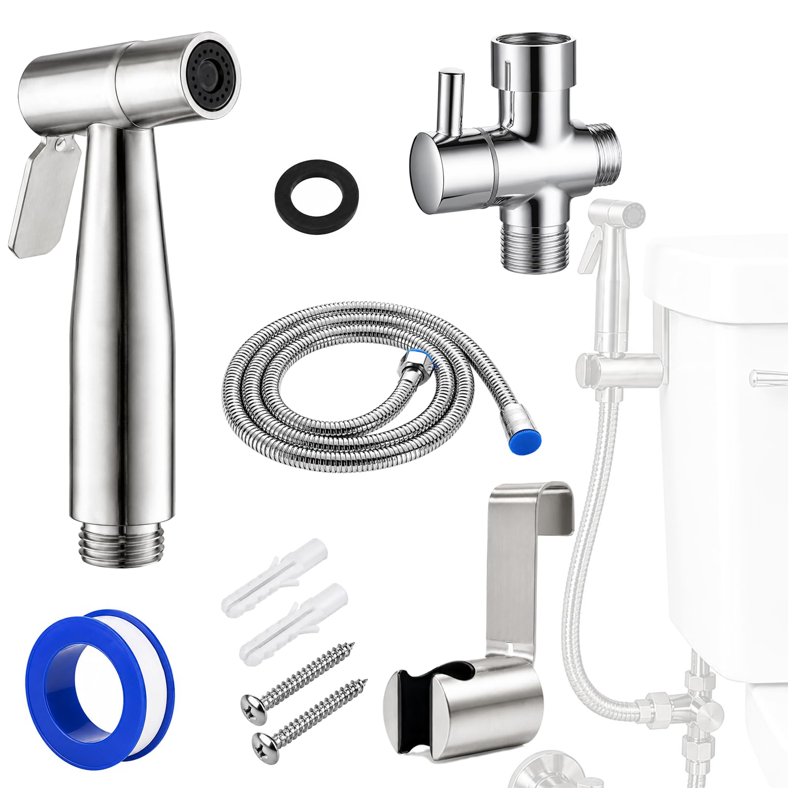 HSIULMY Handheld Bidet Sprayer for Toilet, Stainless Steel Muslim Shower Shattaf Kit with Adjustable Water Pressure, Toilet Bidet Sprayer Hose for Feminine Wash, Cloth Diaper Cleaning, Pet Bathing