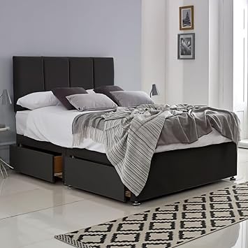 ComfoRest 4 Panel 4FT6 Double Divan Bed with Storage and Headboard, Black