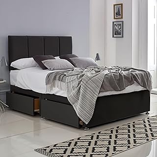 ComfoRest - Contemporary 4FT Small Double Divan Bed with 2 Drawers | Durable Frame for Compact Rooms | Versatile Design for Comfortable Spaces (Black Plush)