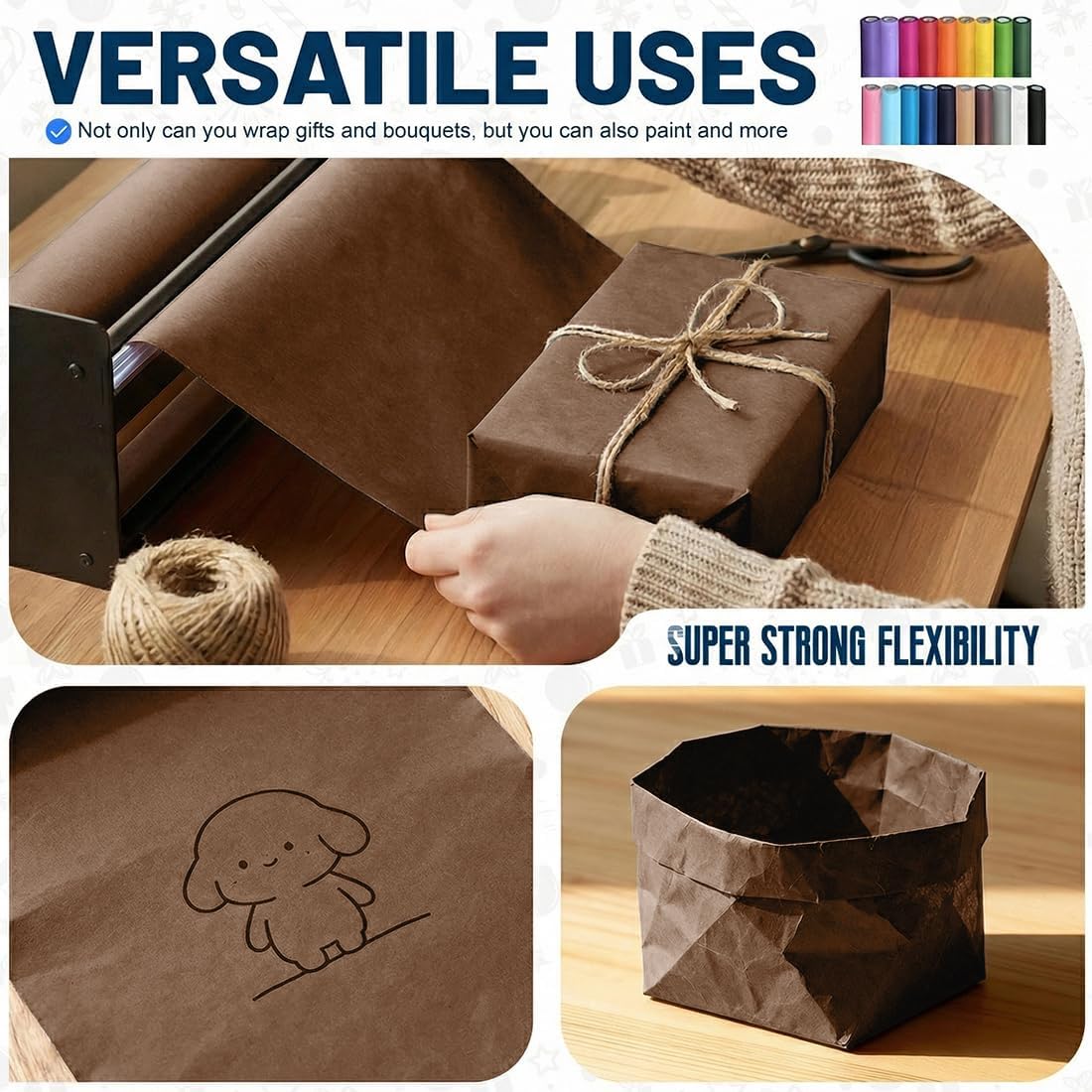 SMART&CASUAL Coffee Kraft Paper Roll 36" x 2,160" (180') for Gift Wrapping Bouquet Flower Art Painting Craft Writing Packaging Shipping 80GSM 55LB (Coffee, 36" x 180')