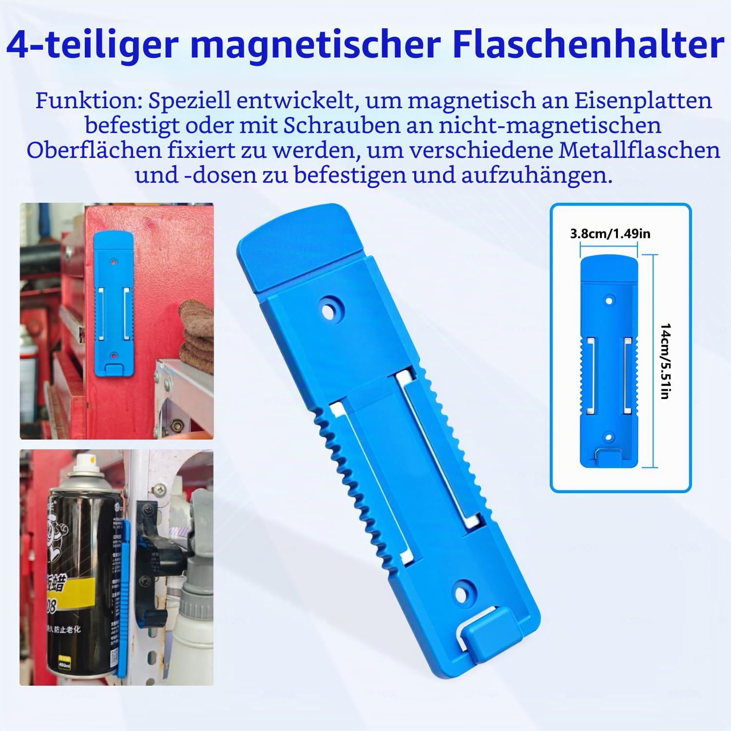 ZKTOOL 4 Stück Magnetischer Aerosoldosenhalter, Zum Aufhängen verschiedener Metallflaschen und Dosen, Werkzeugkasten-Flaschenhalter, Sprühdosen-Wandhalterung, Organizer, Farbdosen-Flaschenregal