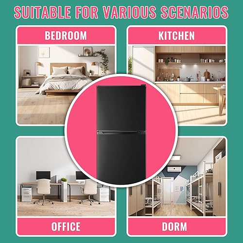 Miniatura 8 de WANAI Refrigerador de 5.0 pies cúbicos con congelador, refrigerador de doble puerta con 7 ajustes de temperatura ajustable, refrigerador pequeño