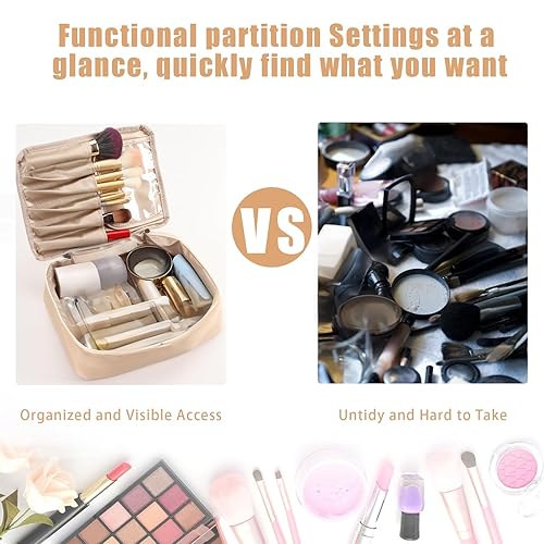 Miniatura 4 de Bolsa de Maquillaje de Viaje Queboom Bolsa de Cosméticos Bolsa de Maquillaje Bolsa de Aseo para Mujeres y Hombres, Beige, Moda