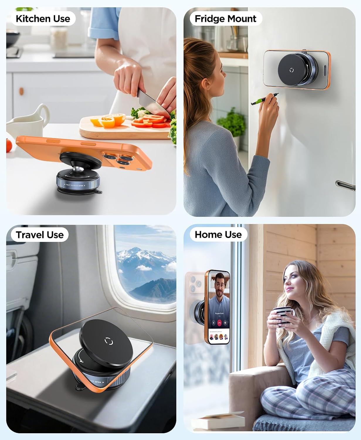 Beeasy Vacuum Magnetic Phone Holder, 360° Rotatable Suction Cup Phone Mount for Shower Mirror Kitchen Gym Car TikTok, MagSafe Suction Wall Mount for iPhone 17/16/15/14/13/12,Black