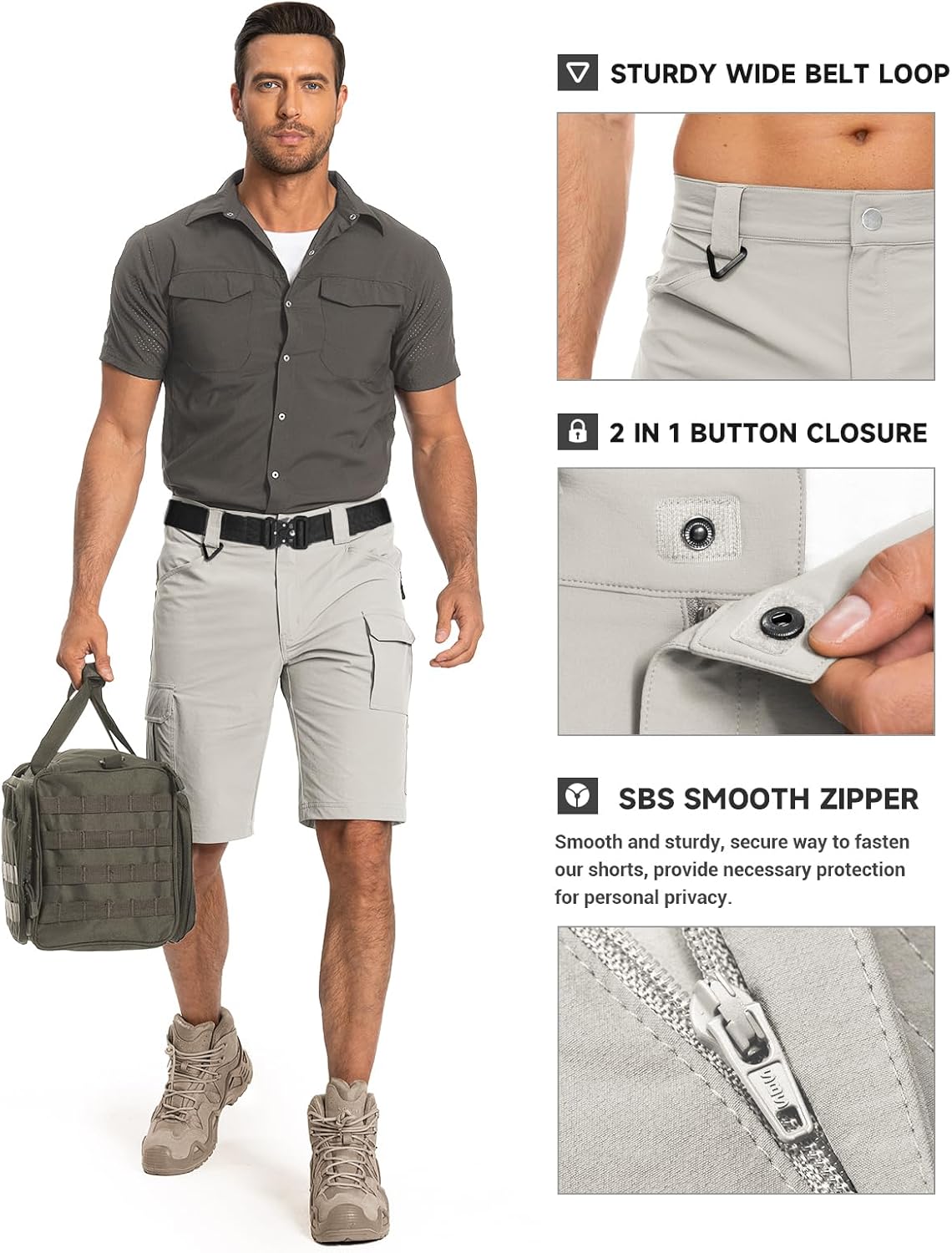 Moosehill Men's Hiking Cargo Shorts Quick Dry Work Shorts for Men Casual Tactical with 7 Pockets Waterproof No Belt - Image 6