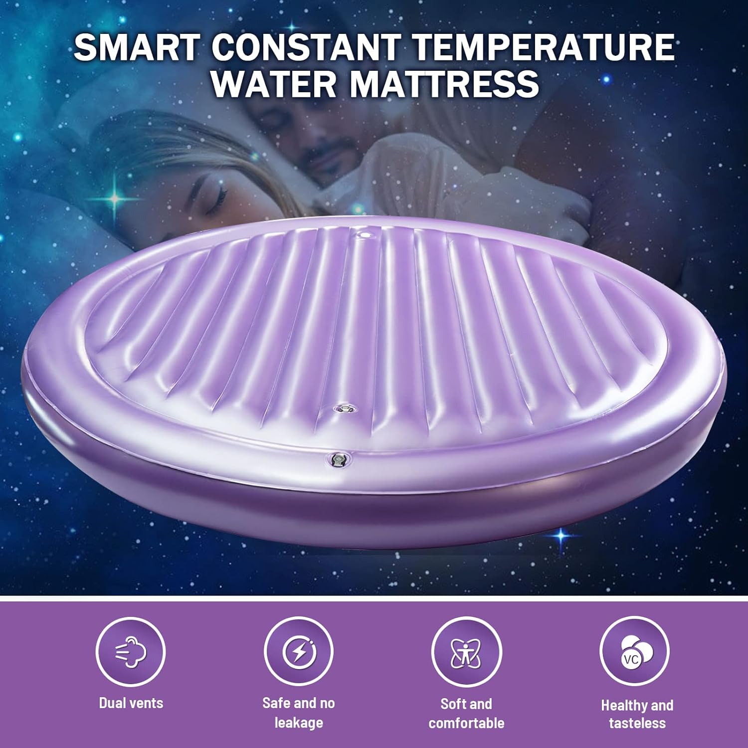 Round Water Bed Mattresses Constant Temperature Free Flow Full Wave Mattresses, Fit Body Curves Softside Waterbed Mattresses, for Adults, The Elderly, Children (78.7inch, Free Flow Full Wave)