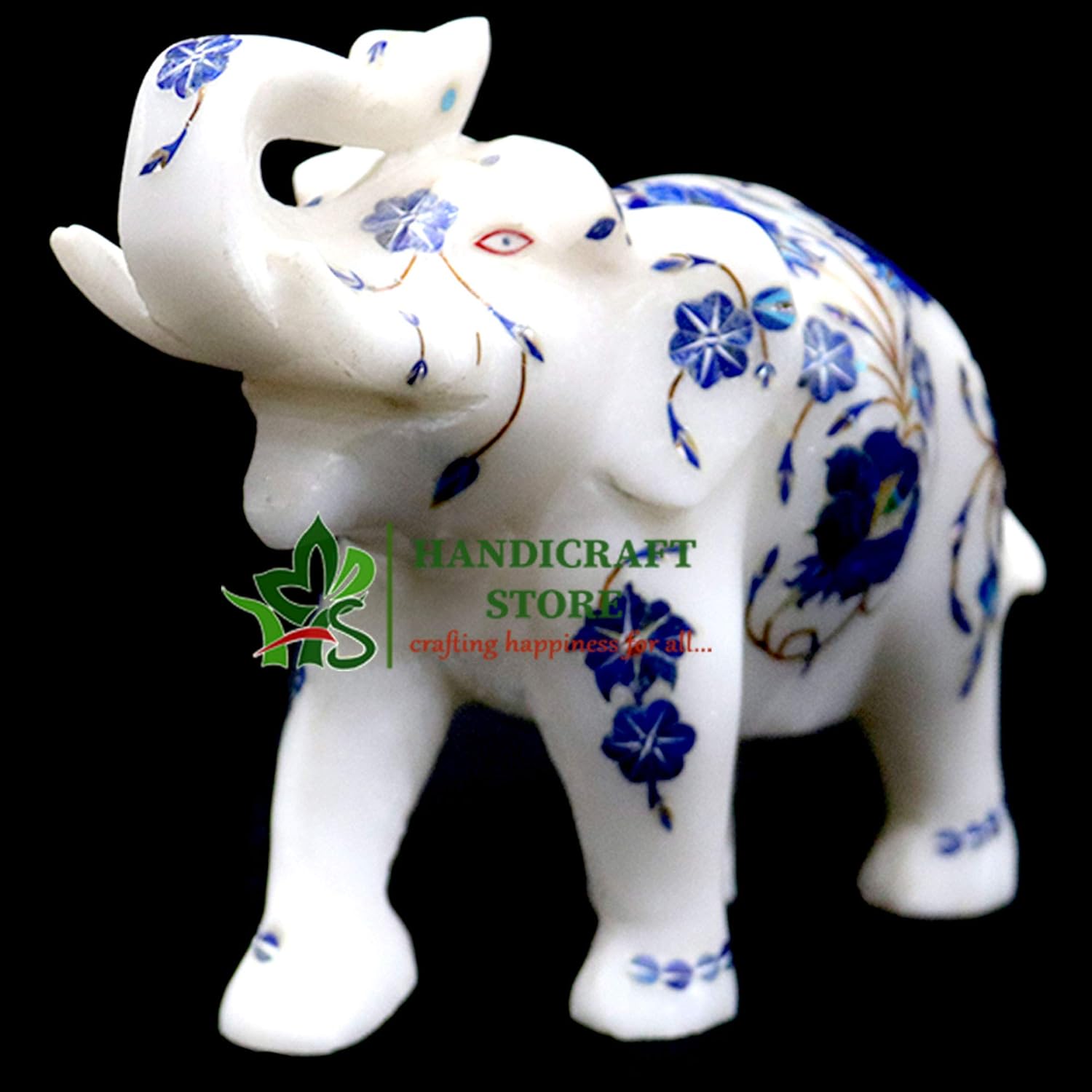 インド 大理石 象の置物 細工 華