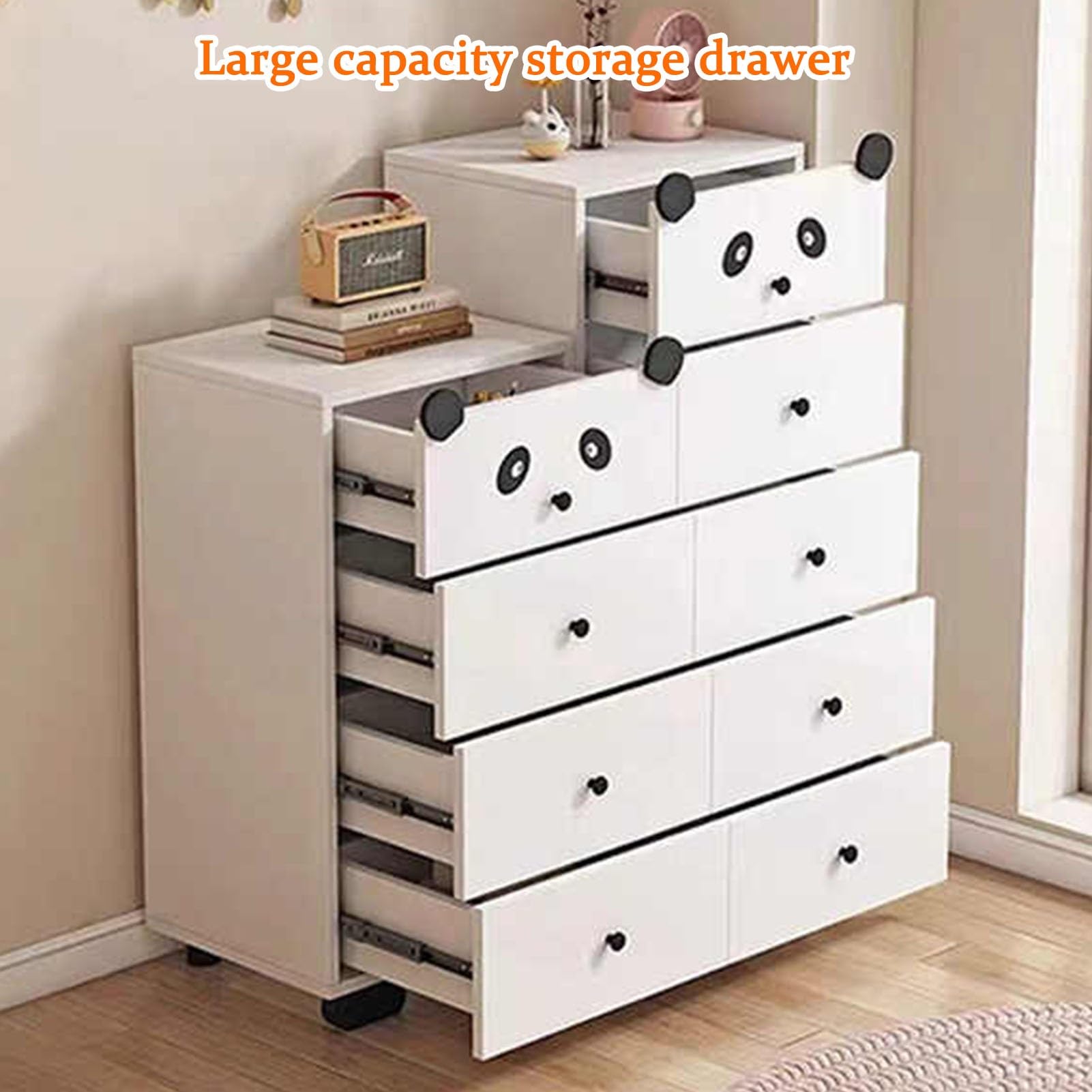 Kommode, Schubladenschrank Aus Holz, Kinder-Aufbewahrungsschrank, Mit Niedlichem Aussehen, Schubladen-Organizer-Aufbewahrung for Wohnzimmer Und Zuhause(Wit,5-Drawer Chest)