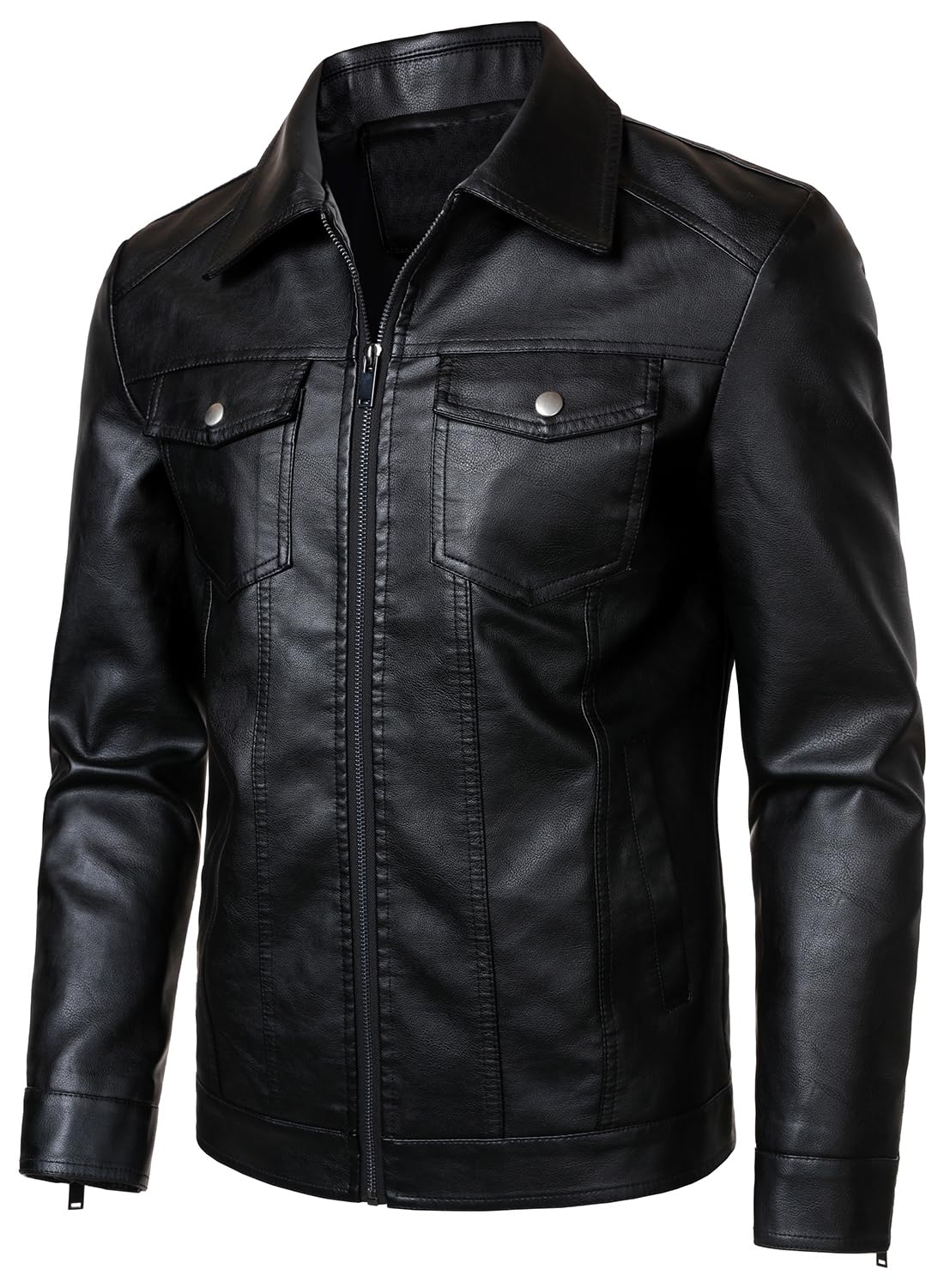 HOOD CREW Chaqueta de cuero para hombre, chaqueta de motociclista, casual, ligera, de piel sintética