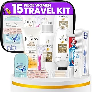 Trektote Toiletry Kit For Women, Featuring Top Brand Toiletries for Whole Body, TSA Compliant Travel Essentials with Shampoo, Conditioner, Lotion, Toiletry Bag & More, 15 Piece Set