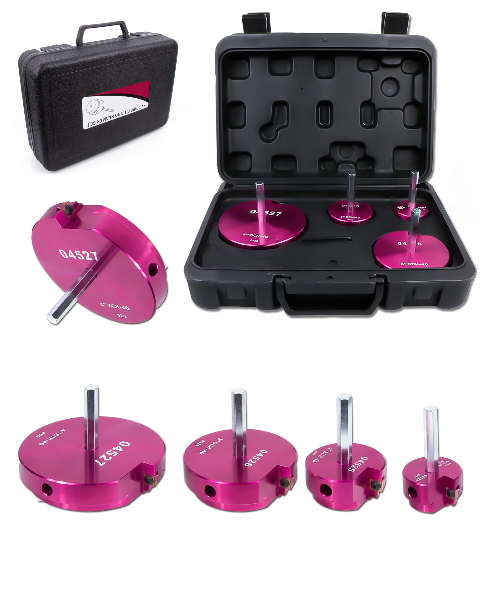 4 Pcs PVC Pipe Reamer Kit With 1-1/2inch, 2inch, 3inch, 4inch, 1 Carbide Insert, Aluminum PVC Fitting Saver, Plumbing tools for SCH40