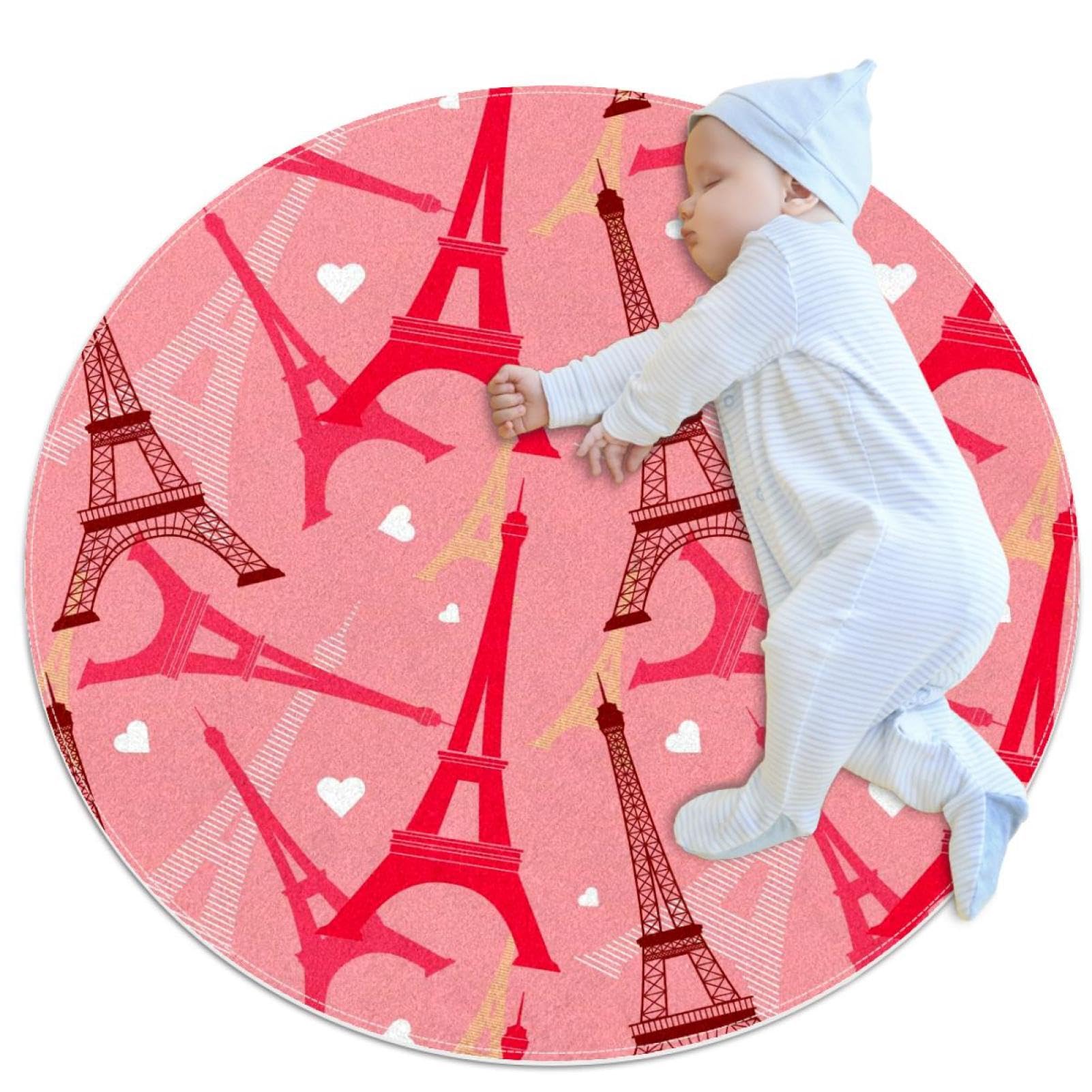 Tapis de salle de bain tour Eiffel rond 1m antidérapant pour chambre d'enfant