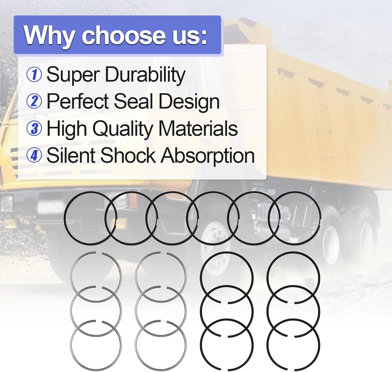 3802429 6-Sets Engine Piston Ring set Compatible with Cummins 6ct 114mm Pision Replace#3919918 3909587 3802258