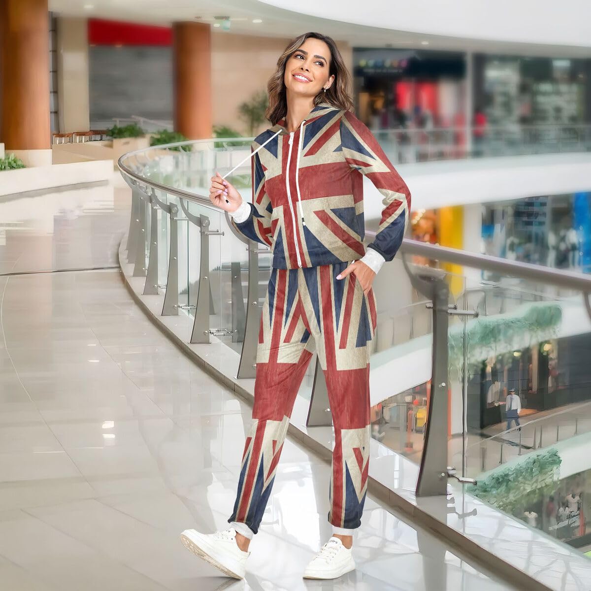 Conjunto deportivo de 2 piezas para mujer, diseño vintage de Inglaterra con la bandera del Reino Unido, conjunto deportivo de manga larga